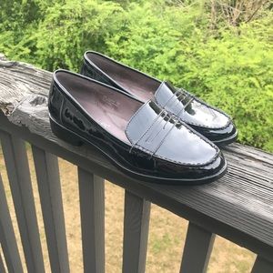 Black patent loafers